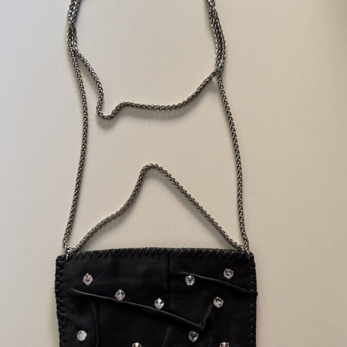 Women's leather crossbody bag like new with rhinestones and double chain