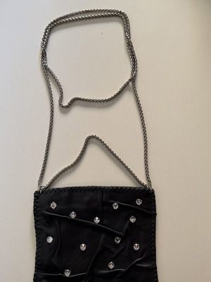 Women's leather crossbody bag like new with rhinestones and double chain