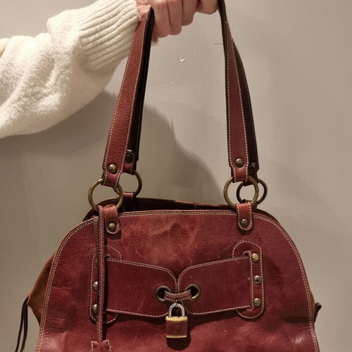 Leather handbag used, brown with large interior space
