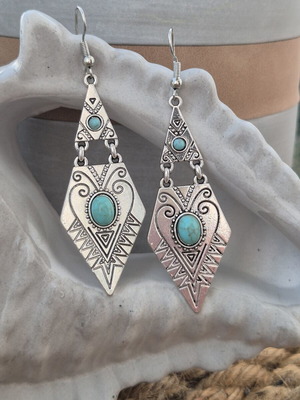 Boho Earrings new with turquoise beads and silver color