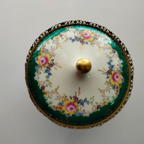 Porcelain fondue pot with green floral pattern Scherzer Bavaria-Germany used