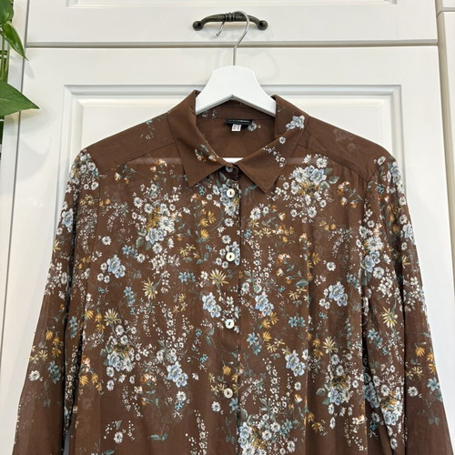 Kensol shirt with floral motifs like new, brown, size M
