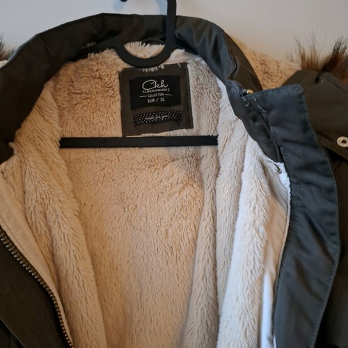 Long olive Clockhouse jacket used, size small