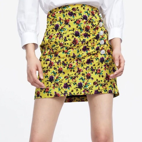 Zara yellow floral mini skirt medium with rhinestones used