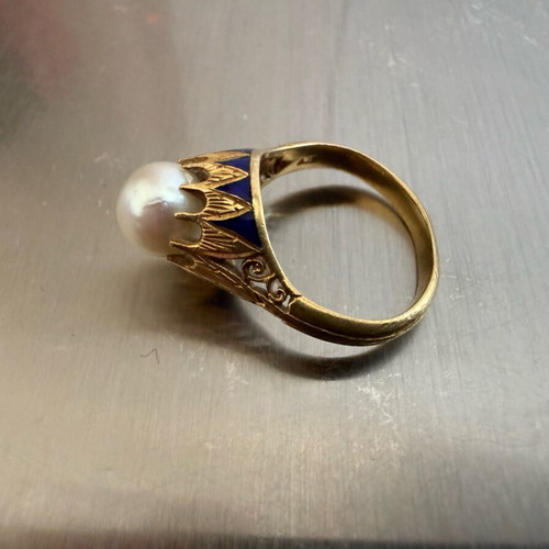 18K gold ring used with pearl