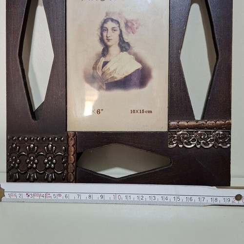 Wooden photo frame with metal details like new, ornate classic