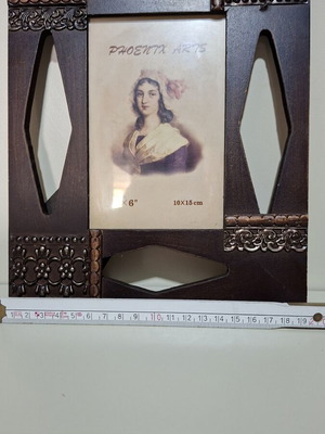 Wooden photo frame with metal details like new, ornate classic