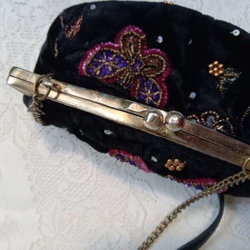 MNG velvet evening bag with decoration and metal details, like new