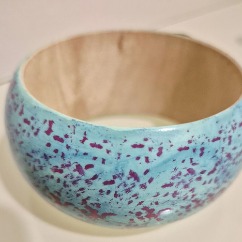 Chunky wood bangle turquoise fuchsia handmade bracelet