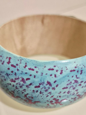 Chunky wood bangle turquoise fuchsia handmade bracelet
