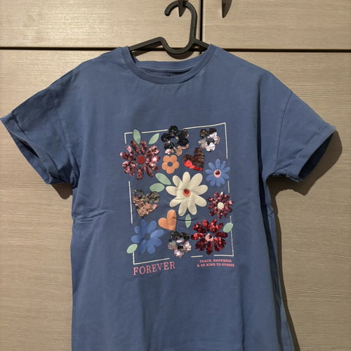 M&S Originals Blue Blouse with Sequins and Flowers like new, size M