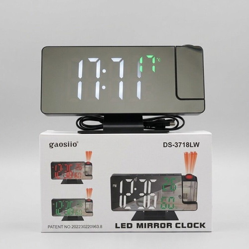 Digital LED mirror clock with projector and thermometer new