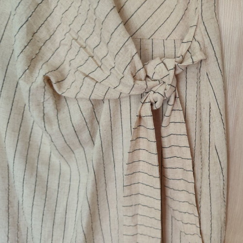 Beige sleeveless midi dress with black stripes, Prive Revaux