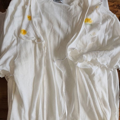 Pajama and robe set new, cotton, small medium, white and yellow