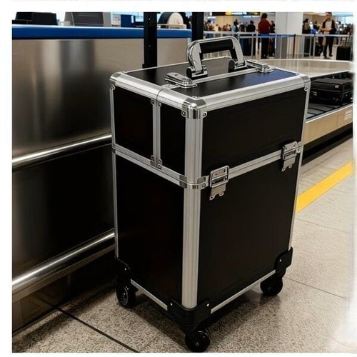 Aluminum Rolling Makeup Case black, like new, ideal for travel