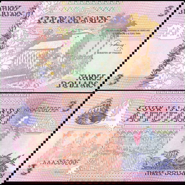 ΝΗΣΙΑ ΚΟΥΚ - 3 Dollars 1992 - UNC