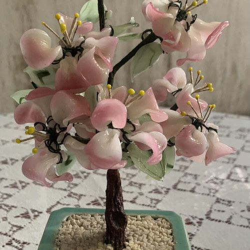 Vintage Decorative Bonsai Tree with Semi-Precious Stones and Glass