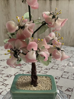 Vintage Decorative Bonsai Tree with Semi-Precious Stones and Glass