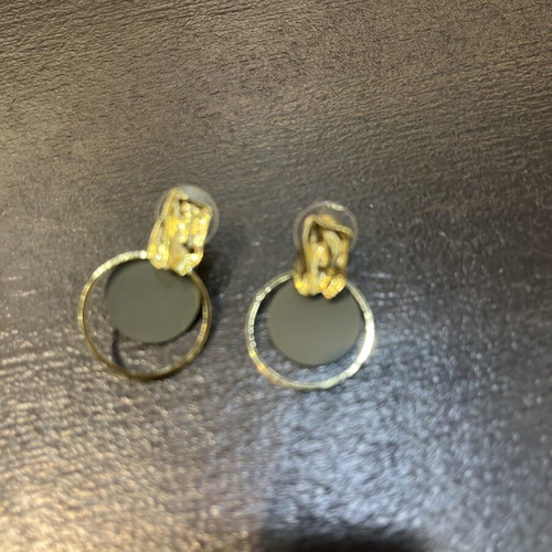 Stainless Steel Earrings like new, modern geometric design with gold and black details