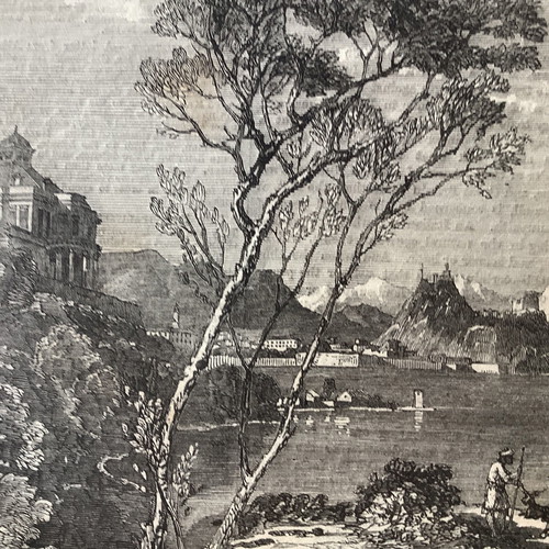 Corfu city and fortress woodcut used 1859