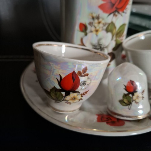 Vintage porcelain liqueur set 5 pieces rose design like new