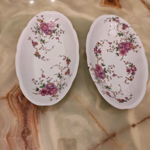 Titov Veles porcelain serving platters with purple flowers, set of 2