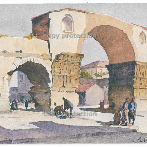 Set of 4 painted Thessaloniki postcards 1910 used