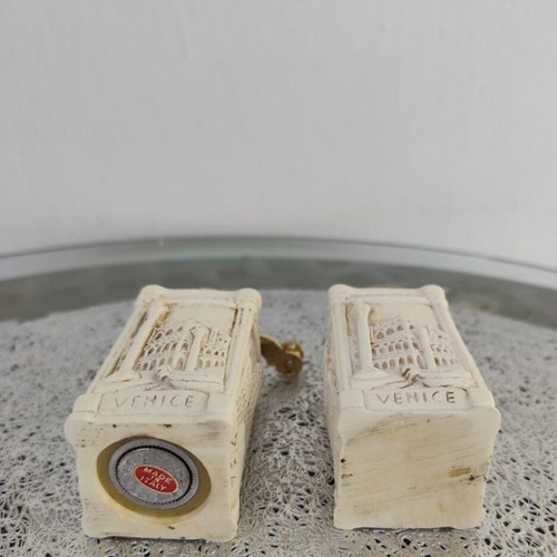 Italian vintage salt shaker and pepper mill set used, neoclassical style