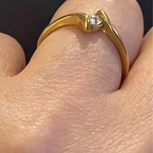 Ring size 8 gold-plated steel with zircon, new