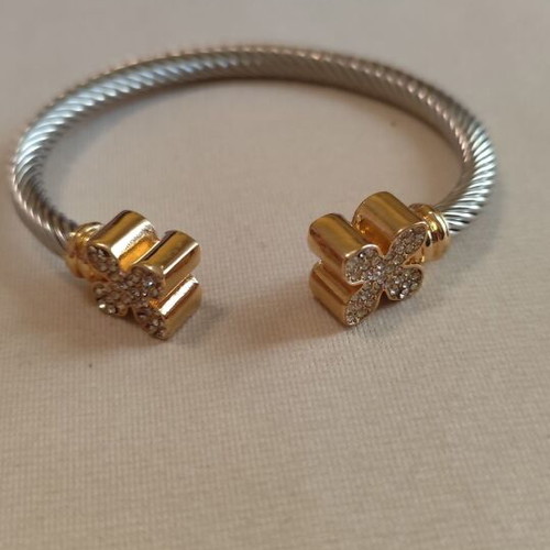 Two-tone bracelet open cuff stainless steel, new