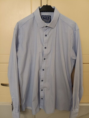 Berto Lucci men's shirt XXL slim fit like new, blue geometric pattern