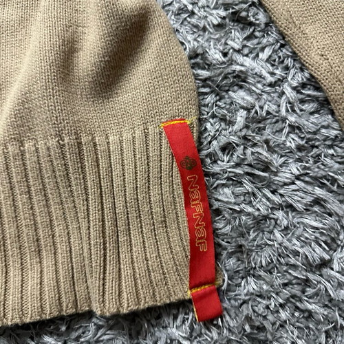 Beige knitted Naf Naf sweater used with striped cuffs and hem