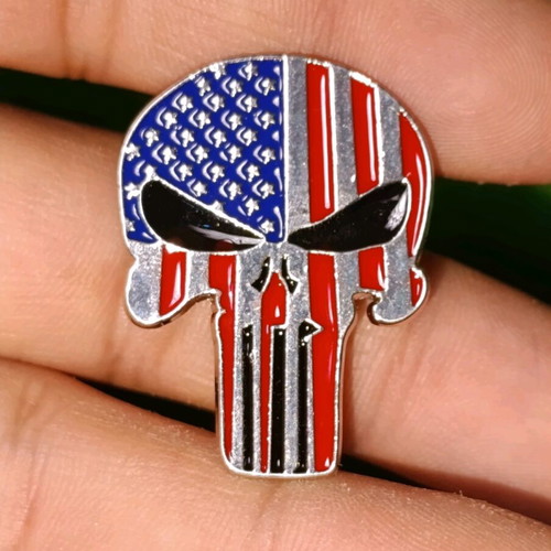 Punisher metal pin like new with American flag colors