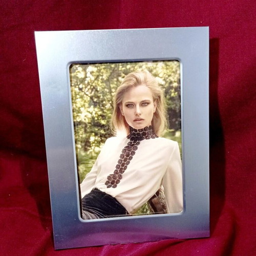 Metal photo frame 23x18 cm used, minimal design silver gray