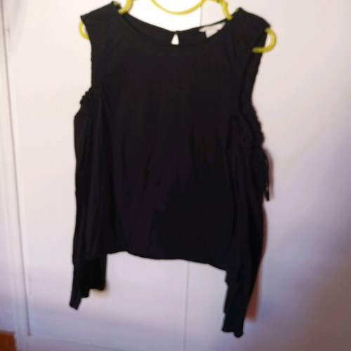 H&M black blouse with shoulder cutouts and cords, new