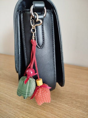 Handmade textile keychain with two tulips, custom made