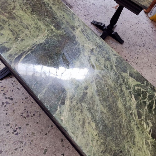 Wooden tables with marble used, set of 3 pieces