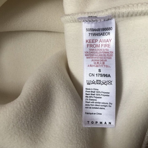 TopMan Teddy Sweater new, men's white fleece sweatshirt S-M