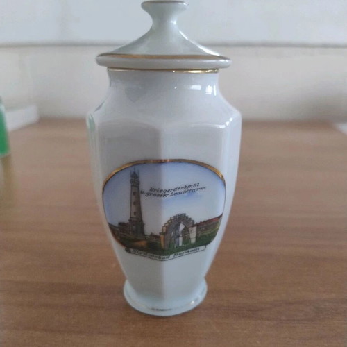 Ceramic decorative vase with lid like new, height 13 cm