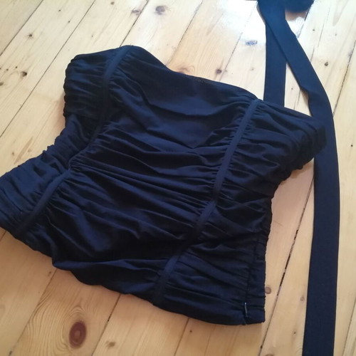 Zara corset bustier with rose choker scarf, black, size M