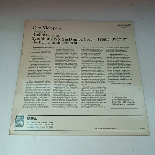 Brahms Symphony No.2/Alto Rhapsody vinyl used