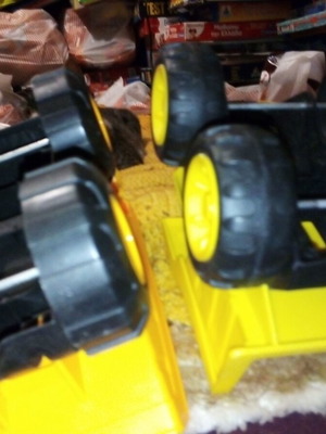 Toy trucks like new, thick plastic, regular size, pack of two