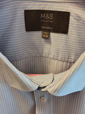 Mark and Spencer men's shirt XL like new, light blue with thin white stripes