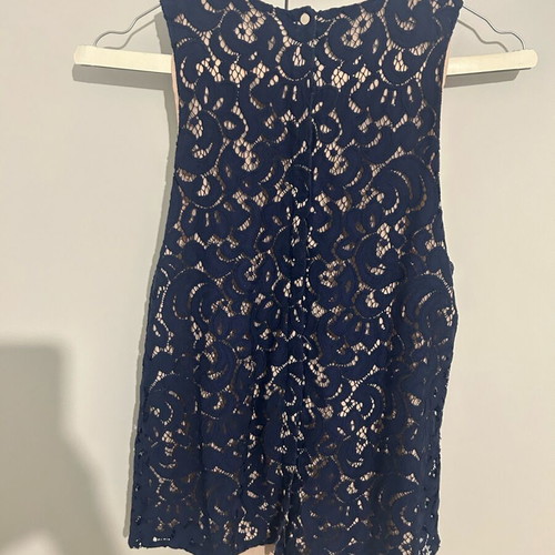 Oasis lace top Medium blue with beige lining like new