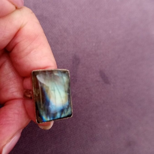 Ring with labradorite energy crystal, new, multicolor