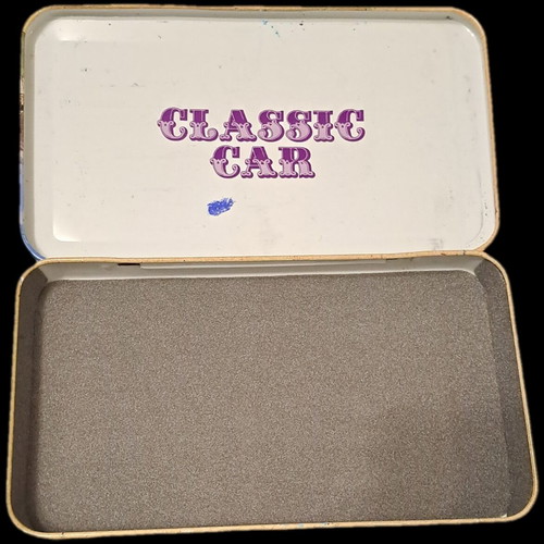 Vintage metal pencil case "Classic Car" used, 80s/90s