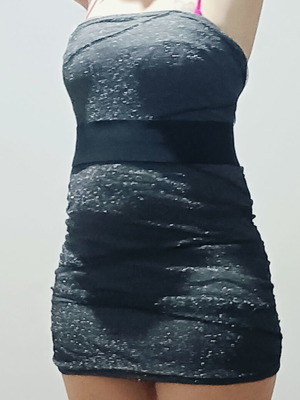Mini strapless dress with belt like new, gray lurex size M