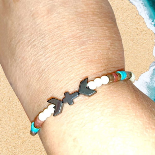 Handmade bracelet with rhodonite, turquoise, chaoite, hematite gemstones new