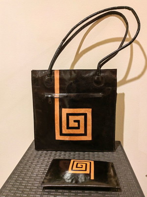 Leather bag and wallets set used, 4 pieces
