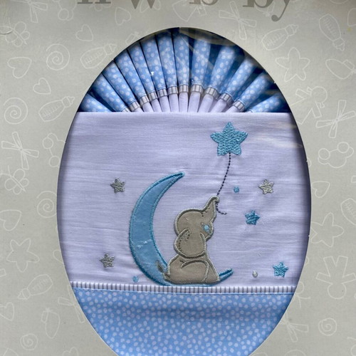 Baby crib sheets new with elephant design in blue and white